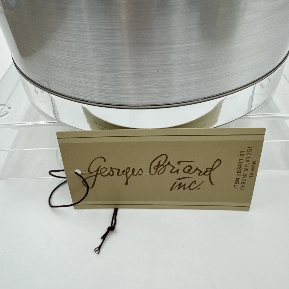 Georges Briard Vintage Ice Bucket Chrome With  Clear‎ Lucite Handle And Lid